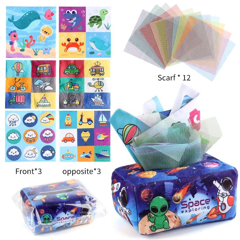 Baby Tissue Box Montessori Educational Toys Colorful Soft Sensory Toy For Toddler Finger Exercise Pumping Silk Scarf Gifts 0-18M - NTKSTORE