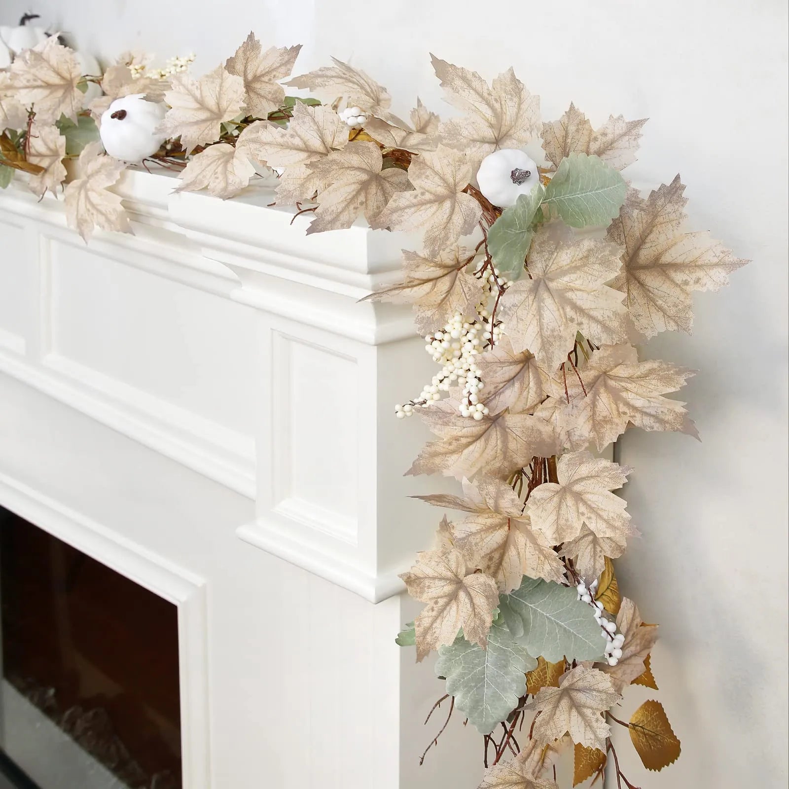 Fall Decoration Fall Maple Leaf Wreath Chimney Mantle Can Be Used For Thanksgiving Halloween Farm Home Decor Outdoor Indoors And - NTKSTORE