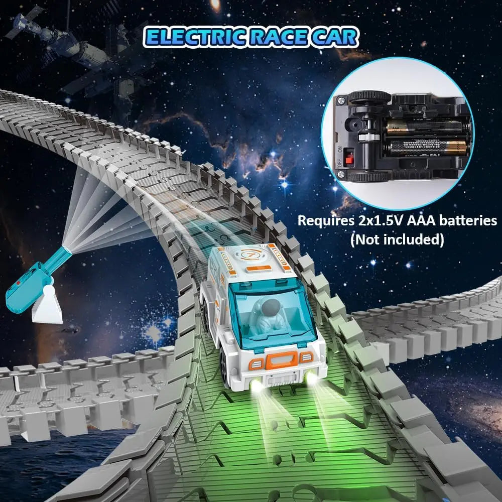 VATOS Create Space Track Toys for Kids DIY 205pcs Race Car Playset with Projector Astronaut Train Set STEM Educate Birthday Gift