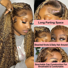 4/27 Ombre Colored Glueless Wig 13x4 Curly Human Hair Wigs Highlight Brazilian Remy Deep Wave Ready To Wear 7x5 Lace Closure Wig - NTKSTORE