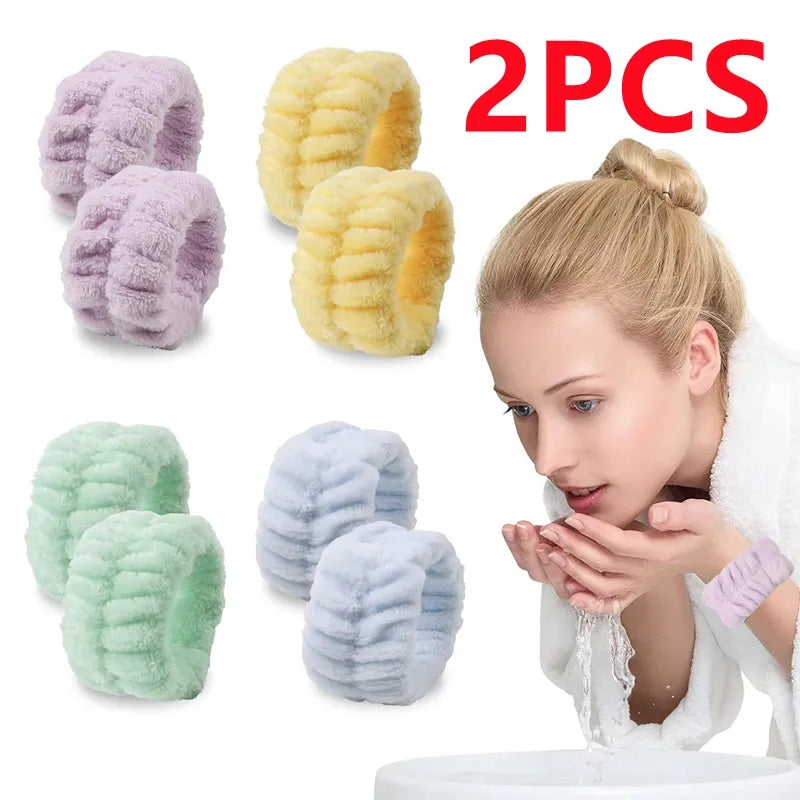 2Pcs Wristband for Yoga Washing Face Soft Flannel Wrist Strap Reusable Makeup Towel Wrist Velvet Towel Girls Elastic Face Wash - NTKSTORE