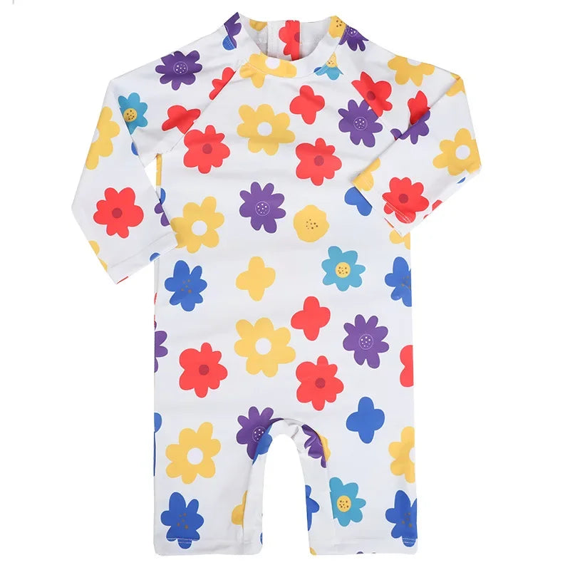 Baby Girls Swimsuit Long Sleeves One Piece Swimwear for Kids Toddler Cartoon UPF50+ Rash Guards Infant Bathing Suit Korea Sets