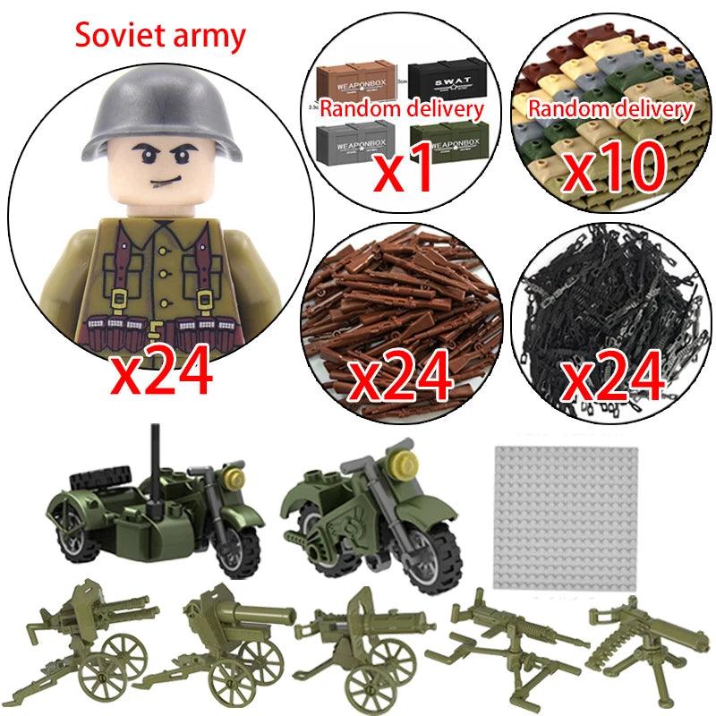 Children Toys Mini Military Figures Building Blocks WW2 UK French US Germany Soviet Army Soldiers Machine Gun Set Bricks Model - NTKSTORE