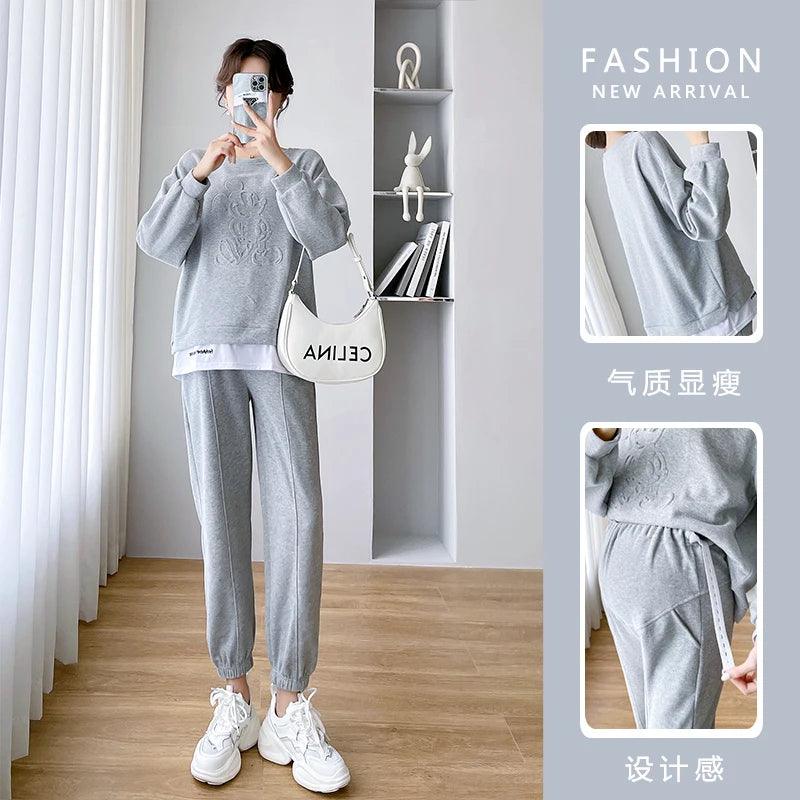 209 Spring Autumn Sports Casual Cotton Maternity Clothing Sets Sweatshirt Belly Pants Suits Clothes for Pregnant Women Pregnancy - NTKSTORE