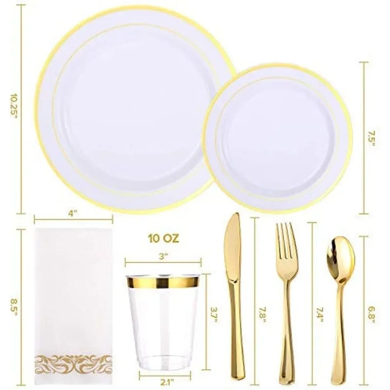 700 Count Gold Dinnerware Set- Disposable Gold Dinnerware Set for Halloween, Christmas, Thanksgiving tableware set - NTKSTORE