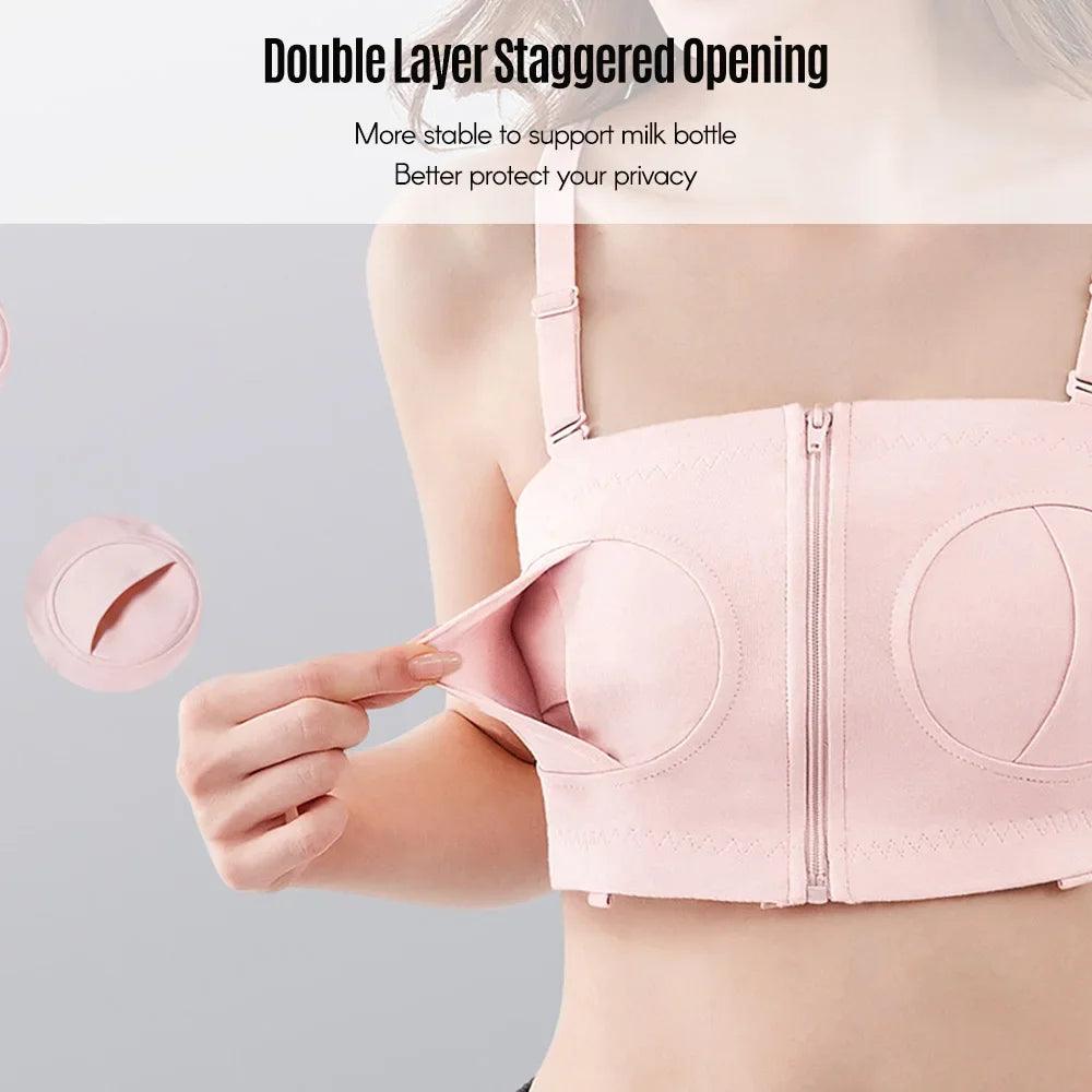 Maternity Bra Hands Free Pumping Bra Adjustable Cotton Breast Pump Bra No Steel Ring Nursing Bra for Breast Pump - NTKSTORE