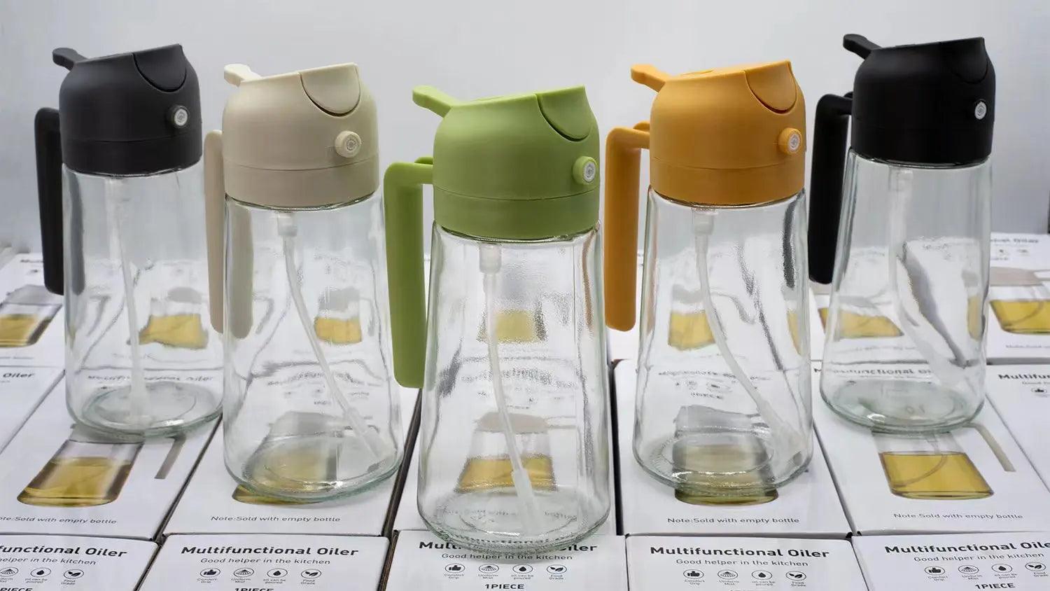 2in1 500ml Glass Spray Oil Sprayer Bottle Spray Oil Dispenser Oil Jar Cruet BBQ Kitchen Baking Roasting Picnic Kitchen Tool - NTKSTORE