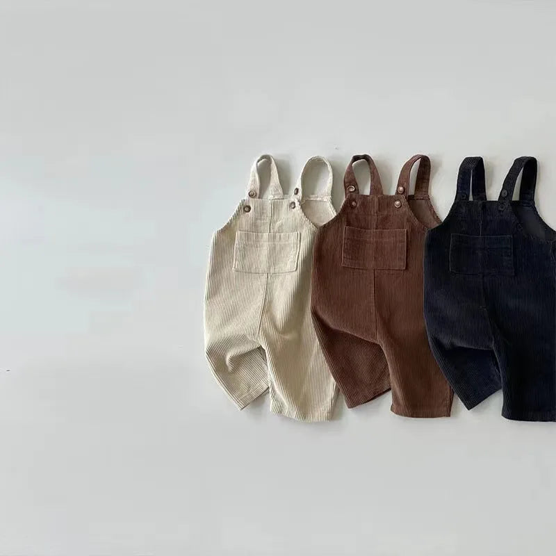 New Spring Baby Pants Toddler Boys Solid Corduroy Suspender Trousers Girls Overalls Kids Basic Playsuit Jumpsuit Clothing - NTKSTORE