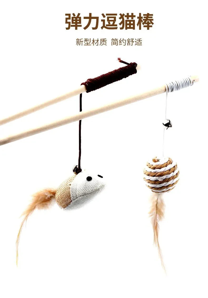 1PC Teaser Feather Toys Kitten Funny Colorful Rod Cat Wand Toys Wood Pet Cat Toys Interactive Stick Pet Cat Supplies wholesale - NTKSTORE