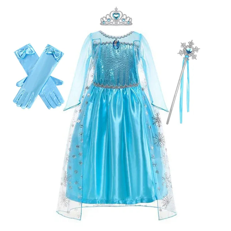 Elsa Dress for Girls Birthday Role Snow Queen Elsa Princess Dresses Kids Halloween Carnival Easter Party Dress Up Girls Costume - NTKSTORE