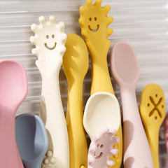 3PCS Kawaii Baby Learning Spoons Utensils Set Toddler Feeding Tableware Baby Silicone Teether Toys Training Cutlery Baby Stuff - NTKSTORE