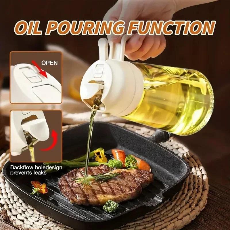 2in1 500ml Glass Spray Oil Sprayer Bottle Spray Oil Dispenser Oil Jar Cruet BBQ Kitchen Baking Roasting Picnic Kitchen Tool - NTKSTORE