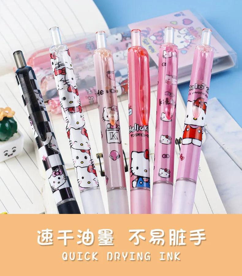 6Pcs Sanrio Gel Pen Hello Kitty Cartoon Kuromi ST Quick Drying Black 0.5mm Press The Ballpoint Pen Learning Stationery Gifts - NTKSTORE