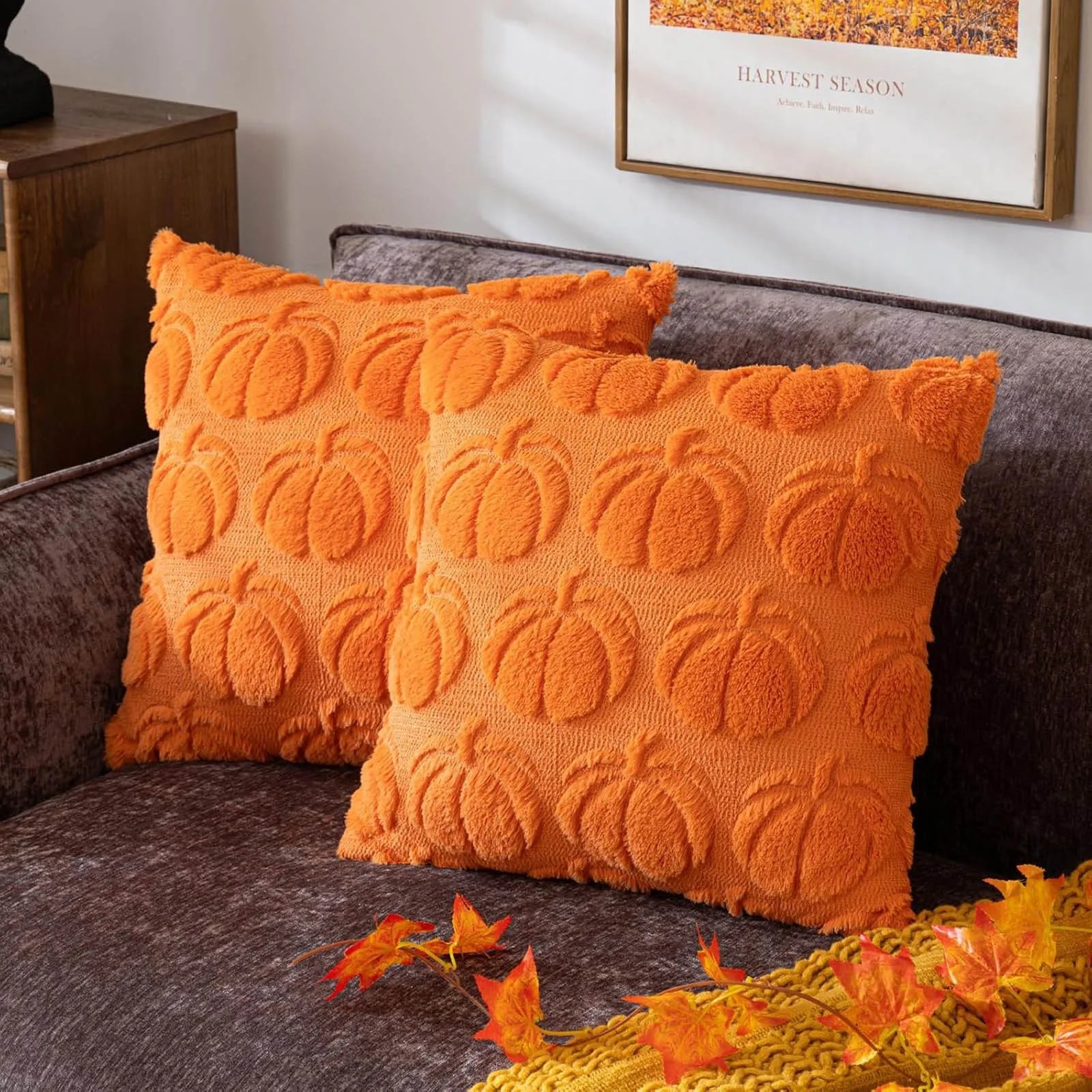 Plush Pumpkin Cushion Cover Halloween Decorative Pillow Cover 45*45cm Living Room Fun Thanksgiving Pillowcase - NTKSTORE