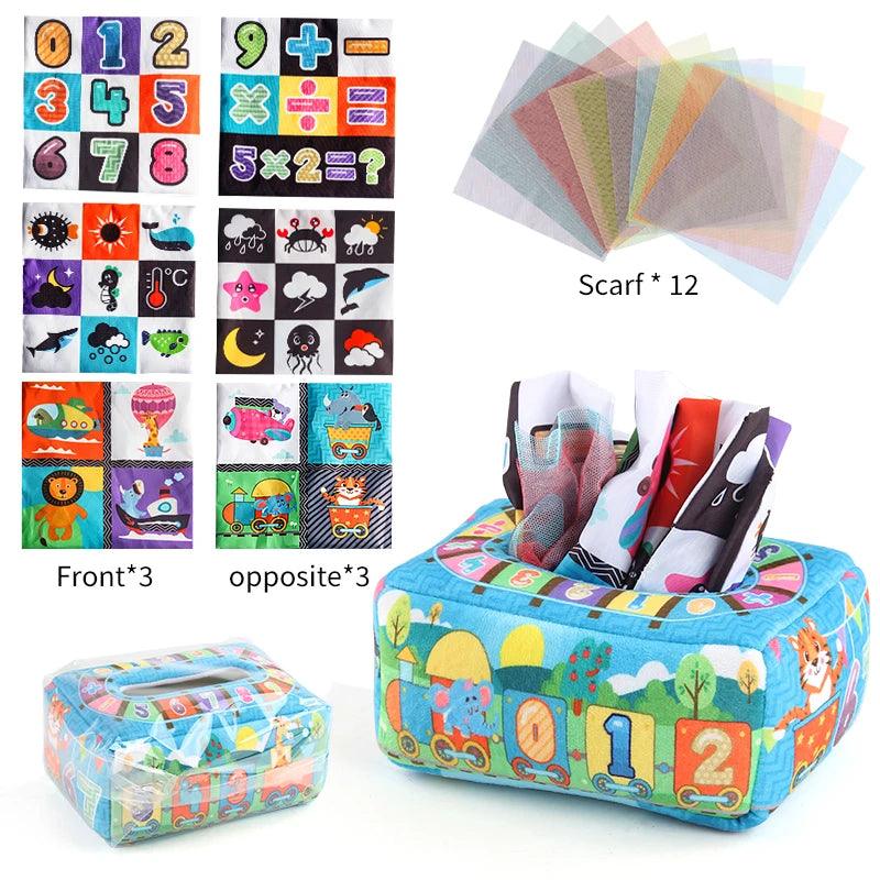 Baby Tissue Box Montessori Educational Toys Colorful Soft Sensory Toy For Toddler Finger Exercise Pumping Silk Scarf Gifts 0-18M - NTKSTORE