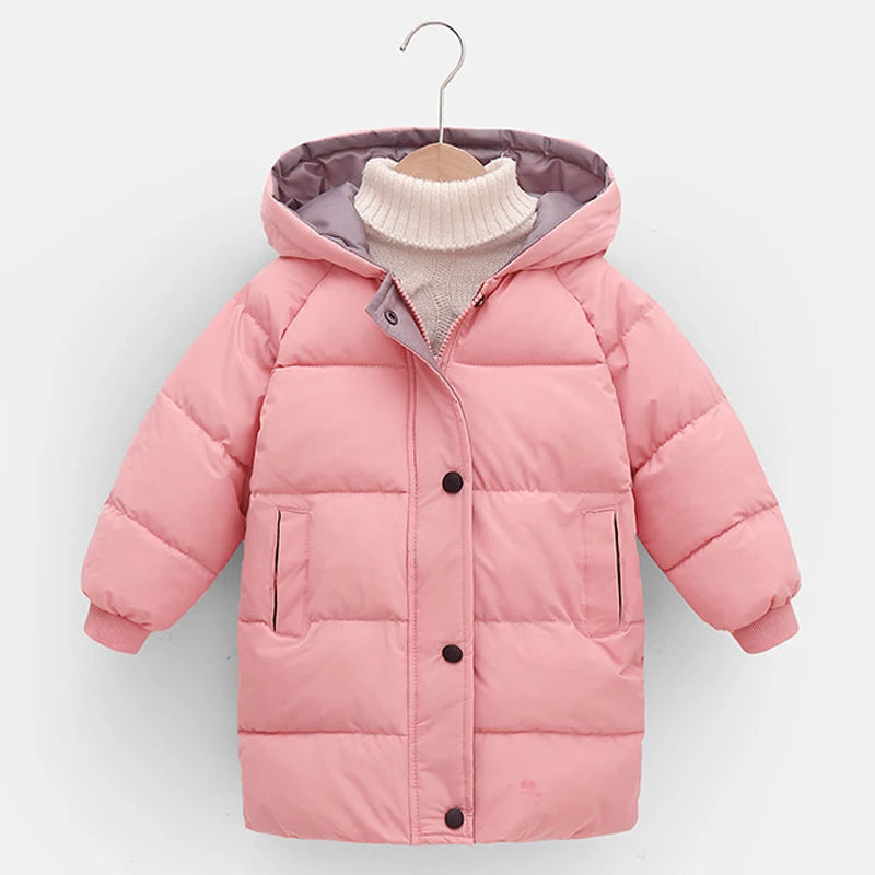 2 3 4 5 6 8 10 Years Girls Jacket Winter Long Style Solid Color Thick Keep Warm Hooded Outerwear For Boys Down Cotton Snowsuit - NTKSTORE