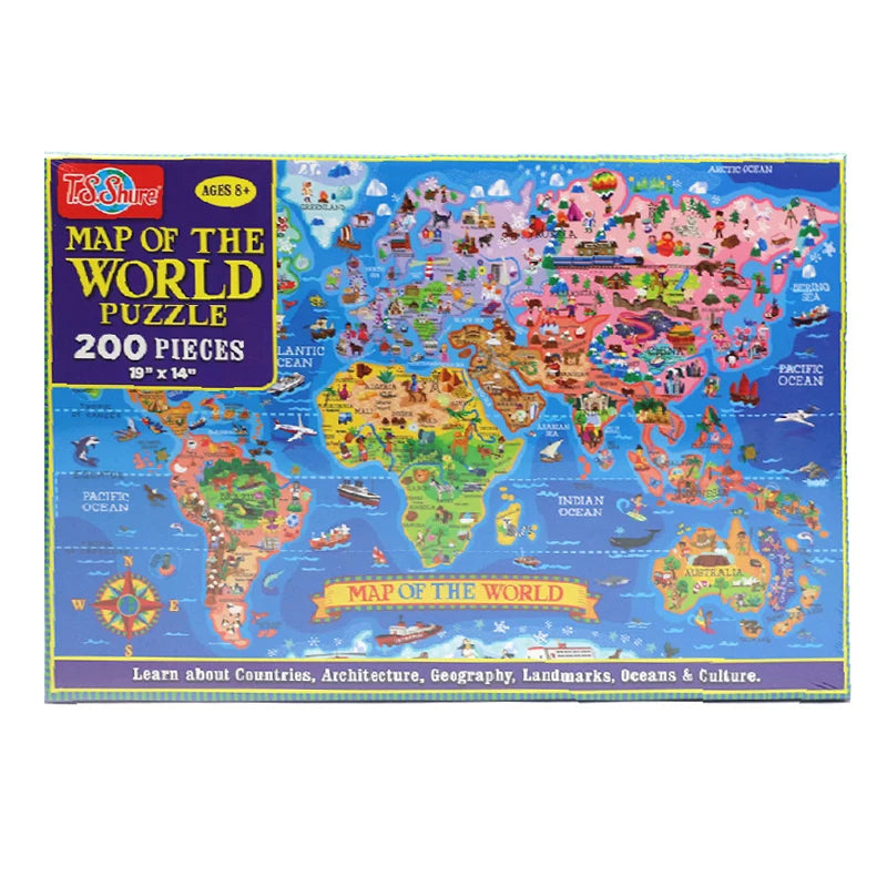 World Map Puzzle for Kids Gifts - 200 Piece - Learning Aid & Educational Games Toy for Kids Age 4 and Above - NTKSTORE