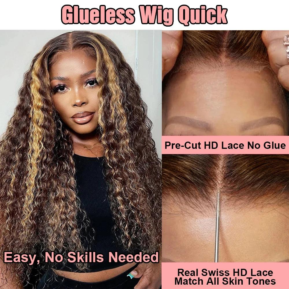 4/27 Ombre Colored Glueless Wig 13x4 Curly Human Hair Wigs Highlight Brazilian Remy Deep Wave Ready To Wear 7x5 Lace Closure Wig - NTKSTORE