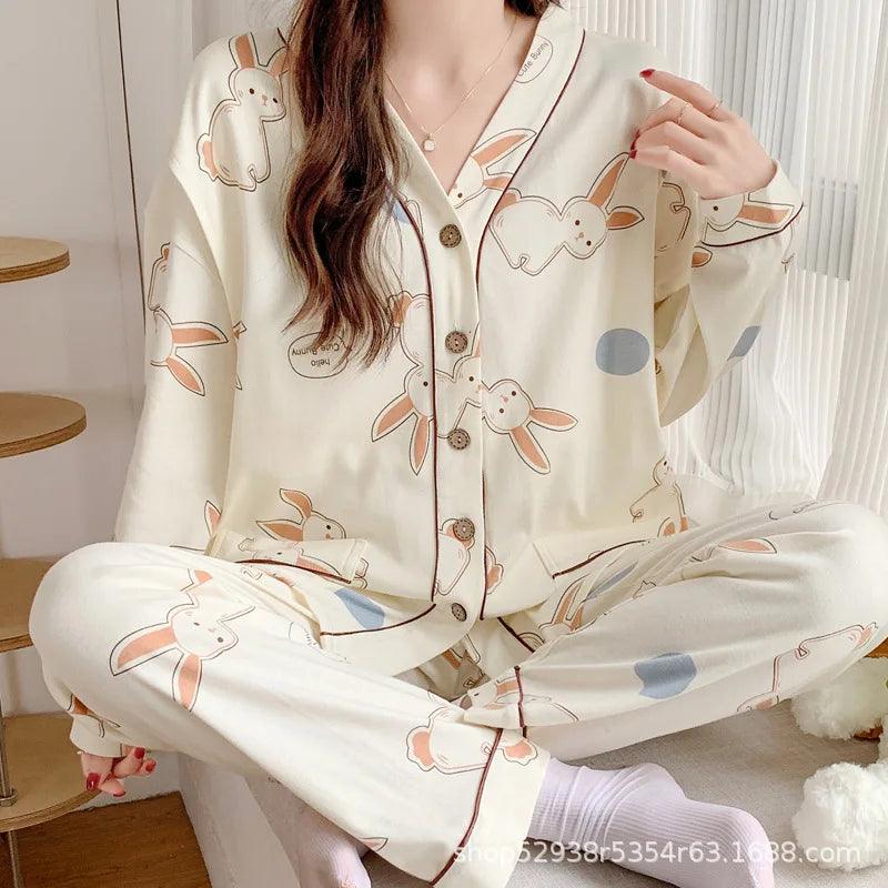 Maternity Pajamas Homewear Suit Nursing Pajamas Moon Clothes Spring and Autumn Cotton Monthly Clothing Summer Nursing Clothes - NTKSTORE