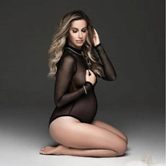 Maternity Dress For Photoshoot Women Y2K Ruffle Sexy Sheer Mesh See Through Beach Long Sleeve Tube Tie Front Pregnancy Bodycon - NTKSTORE