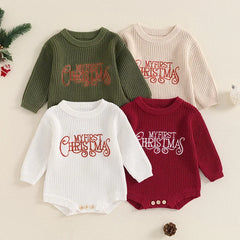 Newborn Christmas Autumn Winter Rompers Baby Boys Girls Letter Embroidery O-neck Long Sleeve Knitted Sweaters Rompers