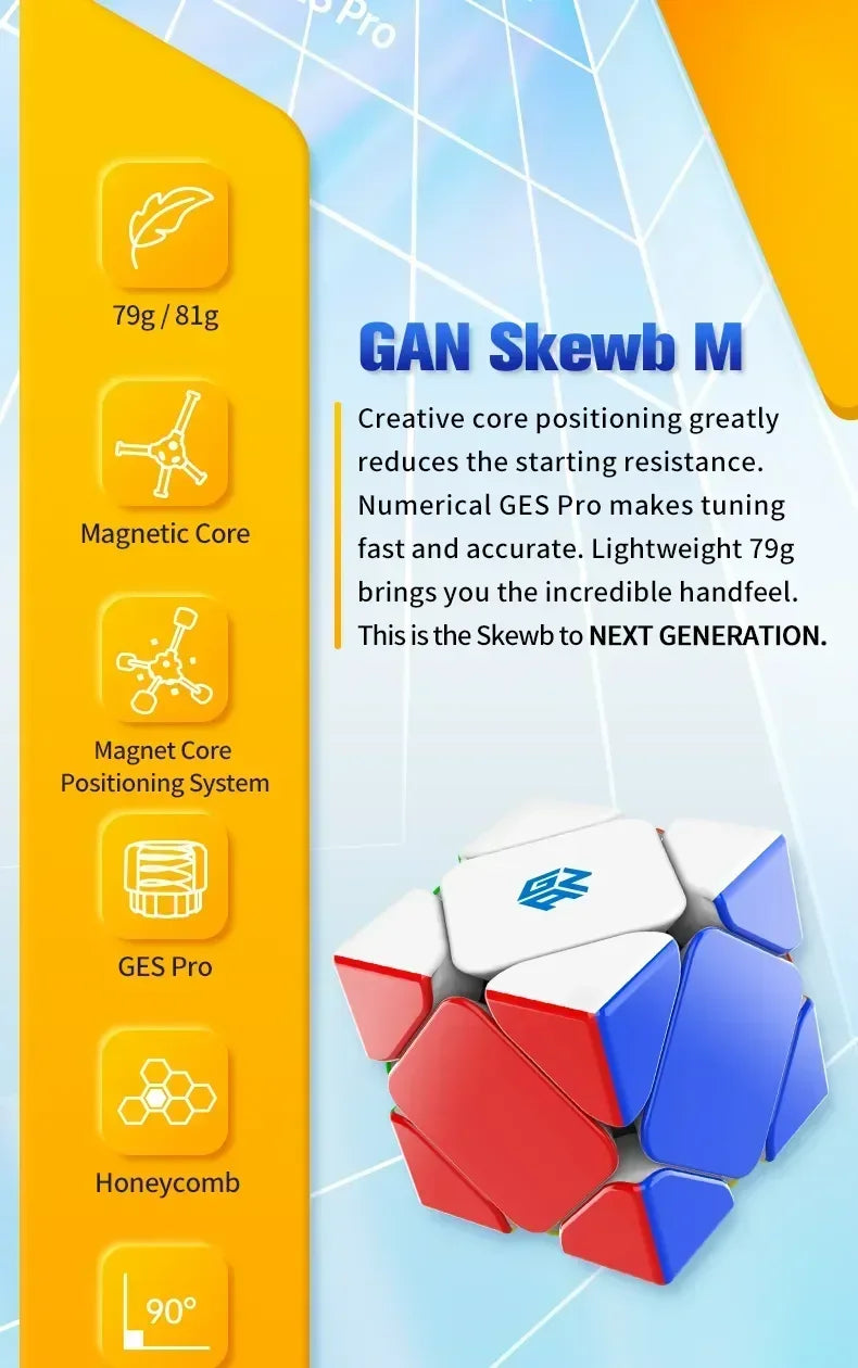 【JudyCube】GAN Skewb Magnetic (Enhanced UV Coated) Magnetic Magic Speed Cube Professional Fidget Toys GAN Skewb Cubo Magico - NTKSTORE