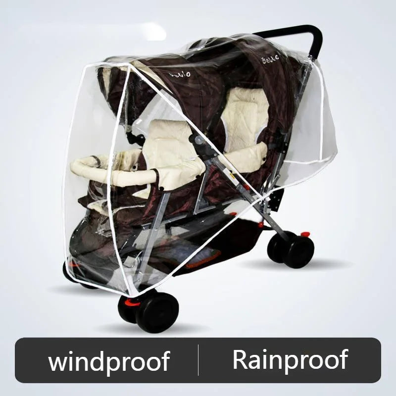 Universal Type Breathable Baby Pushchs Rain Cover For Twins Transparent Environmentally PVC Stroller Raincoat Wind Dust Shield - NTKSTORE