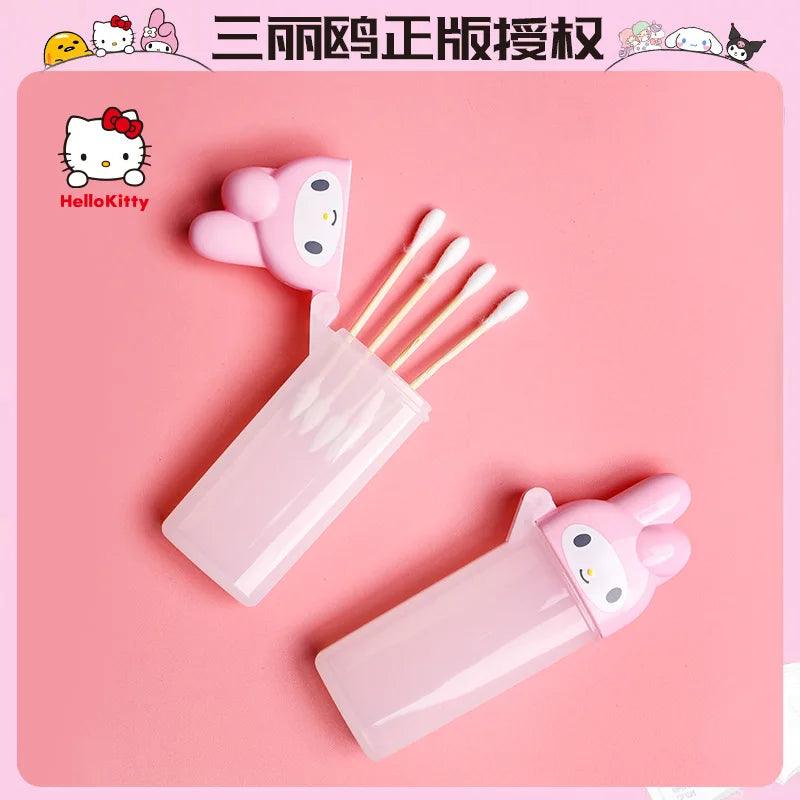 Hello Kitty Mini Toothpick Tube Kawaii Anime Kt Cat Portable Travel Makeup Cotton Swab Storage Box Floss Container with Mirror - NTKSTORE