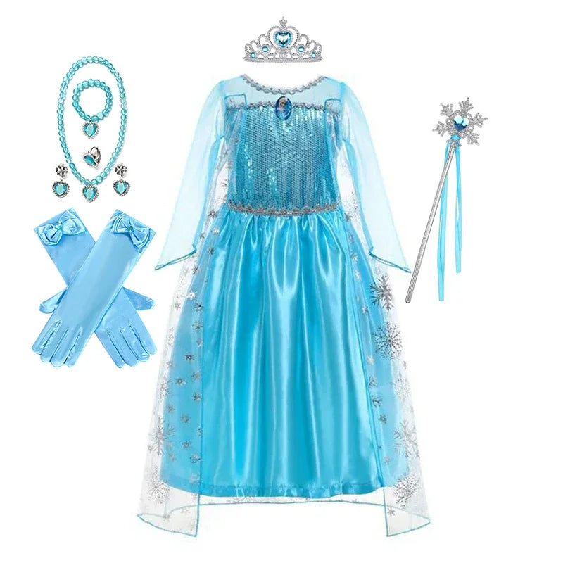 Elsa Dress for Girls Birthday Role Snow Queen Elsa Princess Dresses Kids Halloween Carnival Easter Party Dress Up Girls Costume - NTKSTORE