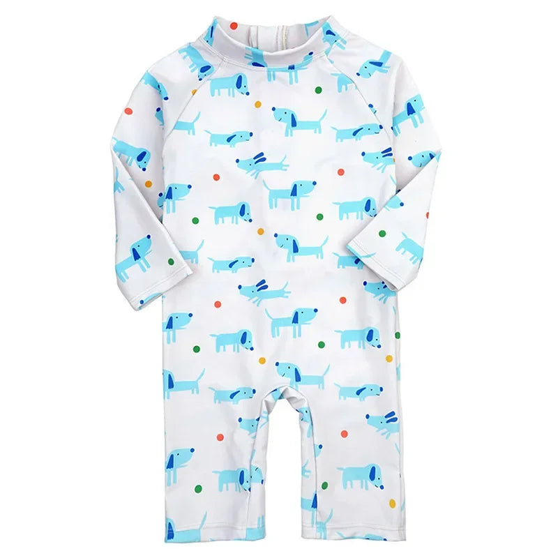 Baby Girls Swimsuit Long Sleeves One Piece Swimwear for Kids Toddler Cartoon UPF50+ Rash Guards Infant Bathing Suit Korea Sets