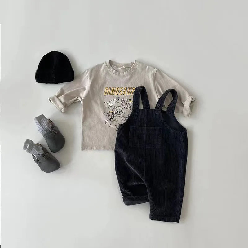 New Spring Baby Pants Toddler Boys Solid Corduroy Suspender Trousers Girls Overalls Kids Basic Playsuit Jumpsuit Clothing - NTKSTORE