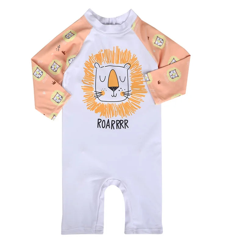 Baby Girls Swimsuit Long Sleeves One Piece Swimwear for Kids Toddler Cartoon UPF50+ Rash Guards Infant Bathing Suit Korea Sets