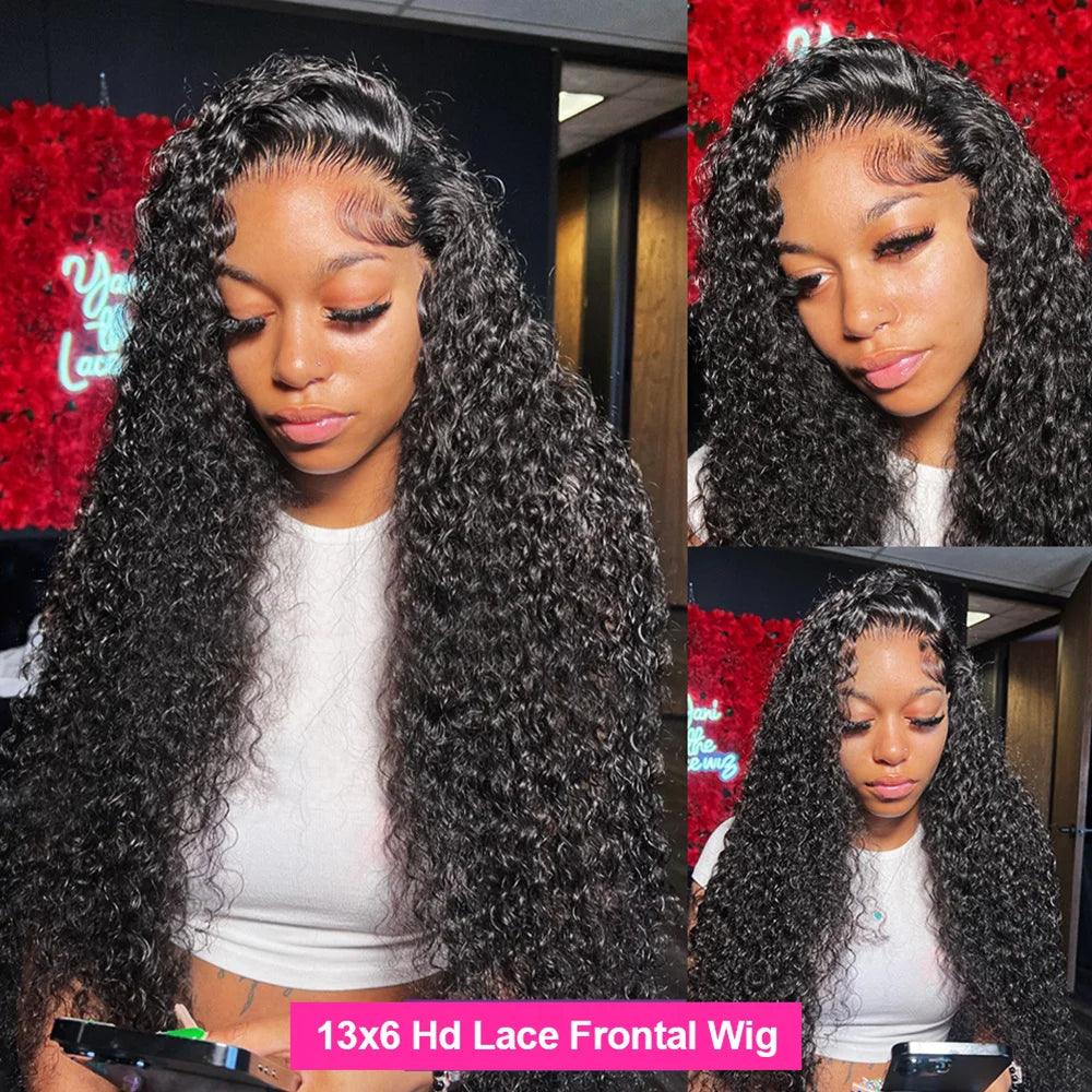 32 Inch Curly human hair lace frontal wig 13x4 13x6 Deep Wave HD Transparent lace front human hair wig For Women - NTKSTORE