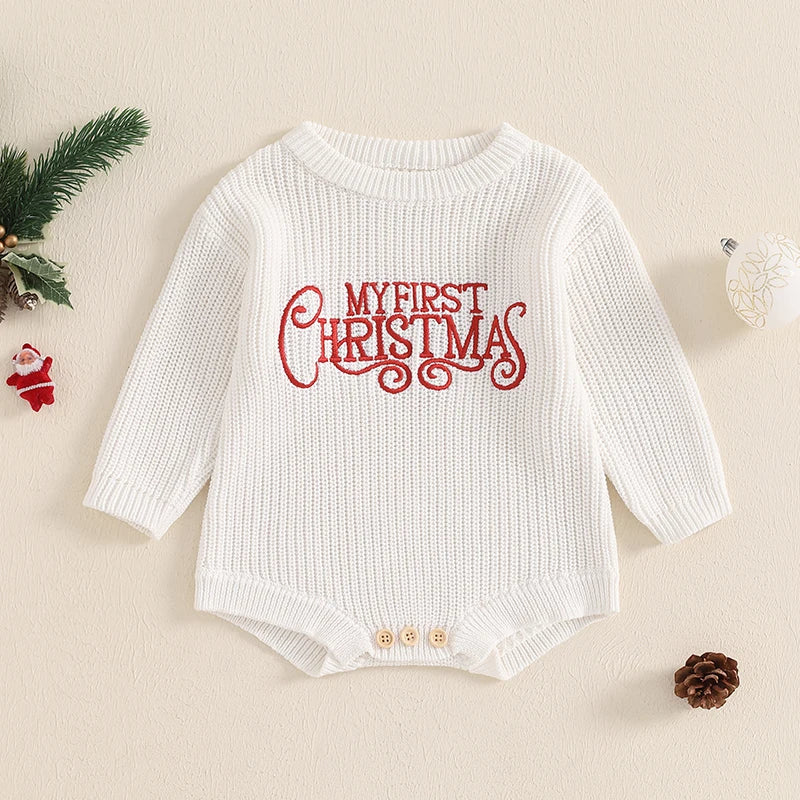 Newborn Christmas Autumn Winter Rompers Baby Boys Girls Letter Embroidery O-neck Long Sleeve Knitted Sweaters Rompers