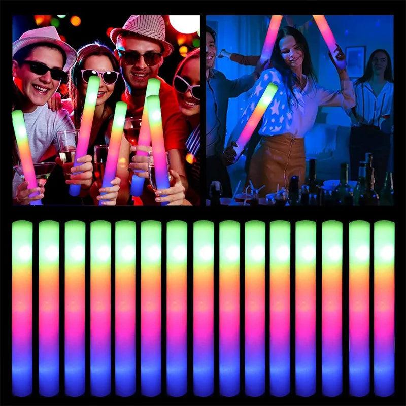 15/30Pcs LED Glow Sticks Bulk Colorful RGB Glow Foam Stick Cheer Tube Dark Light for Xmas Birthday Wedding Party Supplies - NTKSTORE