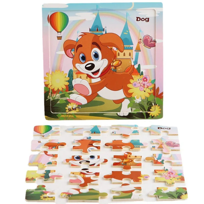 New 20 Piece Wooden 3d Puzzle Cartoon Animal Vehicle Jigsaw Puzzle Montessori Educational Toys For Kids Baby 1 2 3 Years - NTKSTORE