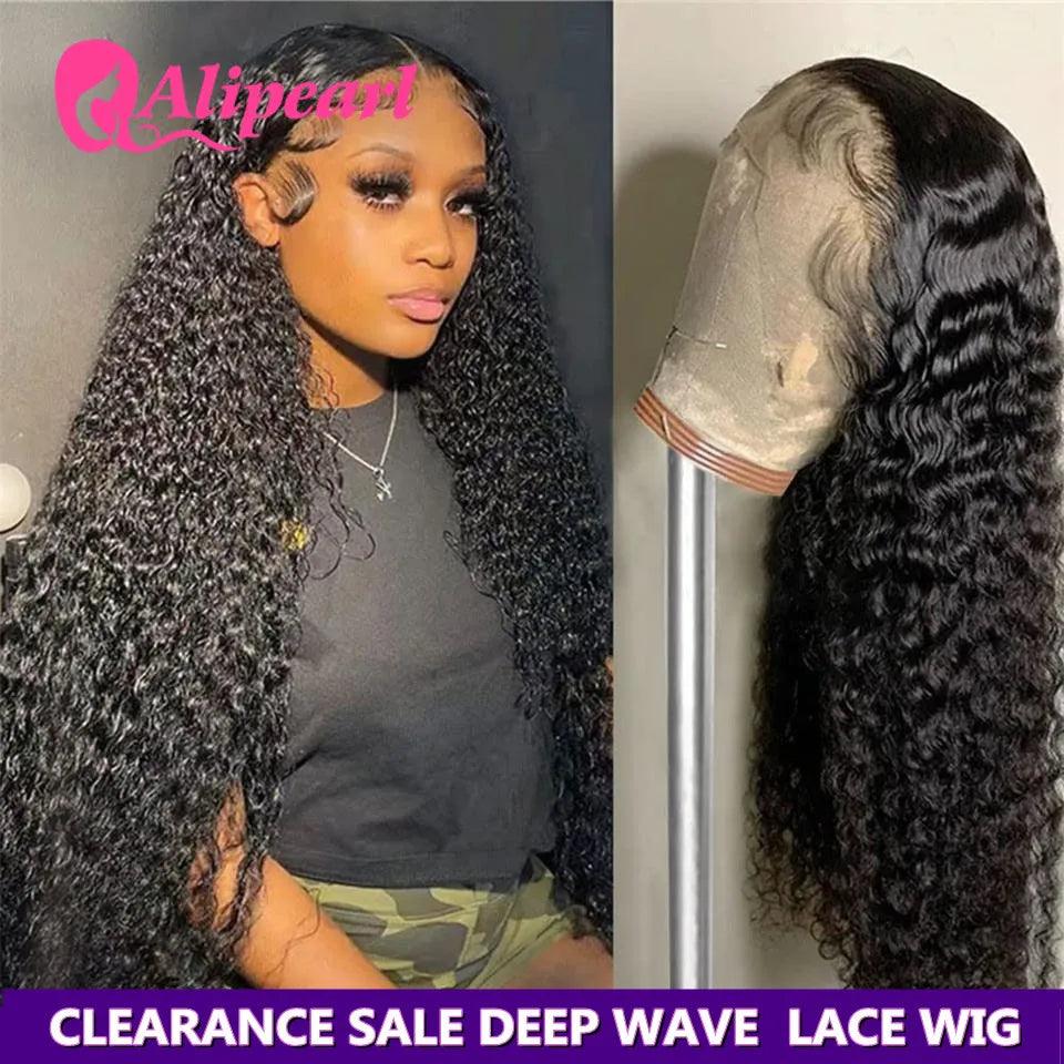 AliPearl Hair Deep Wave Transparent Lace Front Human Hair Wigs Peruvian 13x4 Lace Wig PrePlucked Wig For Women - NTKSTORE