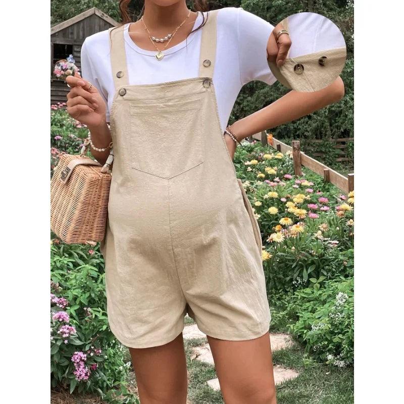 Maternity Jumpsuits Knee-length Plus Size Pregnant Woman Rompers Pregnancy Overalls Cotton Clothes Summer Fashion 2024 New - NTKSTORE