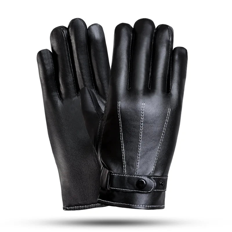 Winter Cycling PU Leather Gloves Outdoor Men Women Motorcycle Waterproof Warm Thick Riding Electric Car Warm Non-Slip Gloves - NTKSTORE