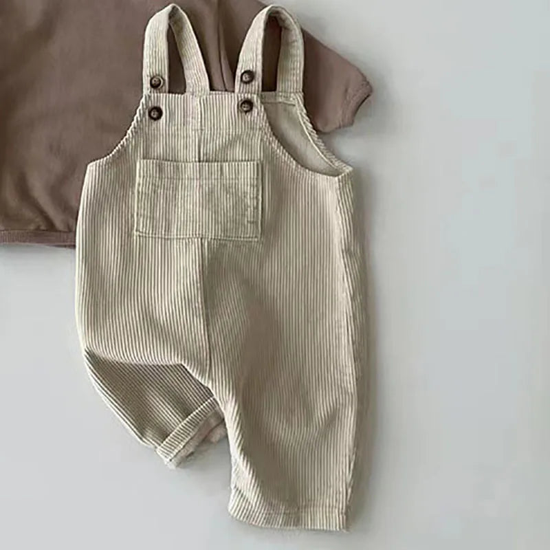 New Spring Baby Pants Toddler Boys Solid Corduroy Suspender Trousers Girls Overalls Kids Basic Playsuit Jumpsuit Clothing - NTKSTORE