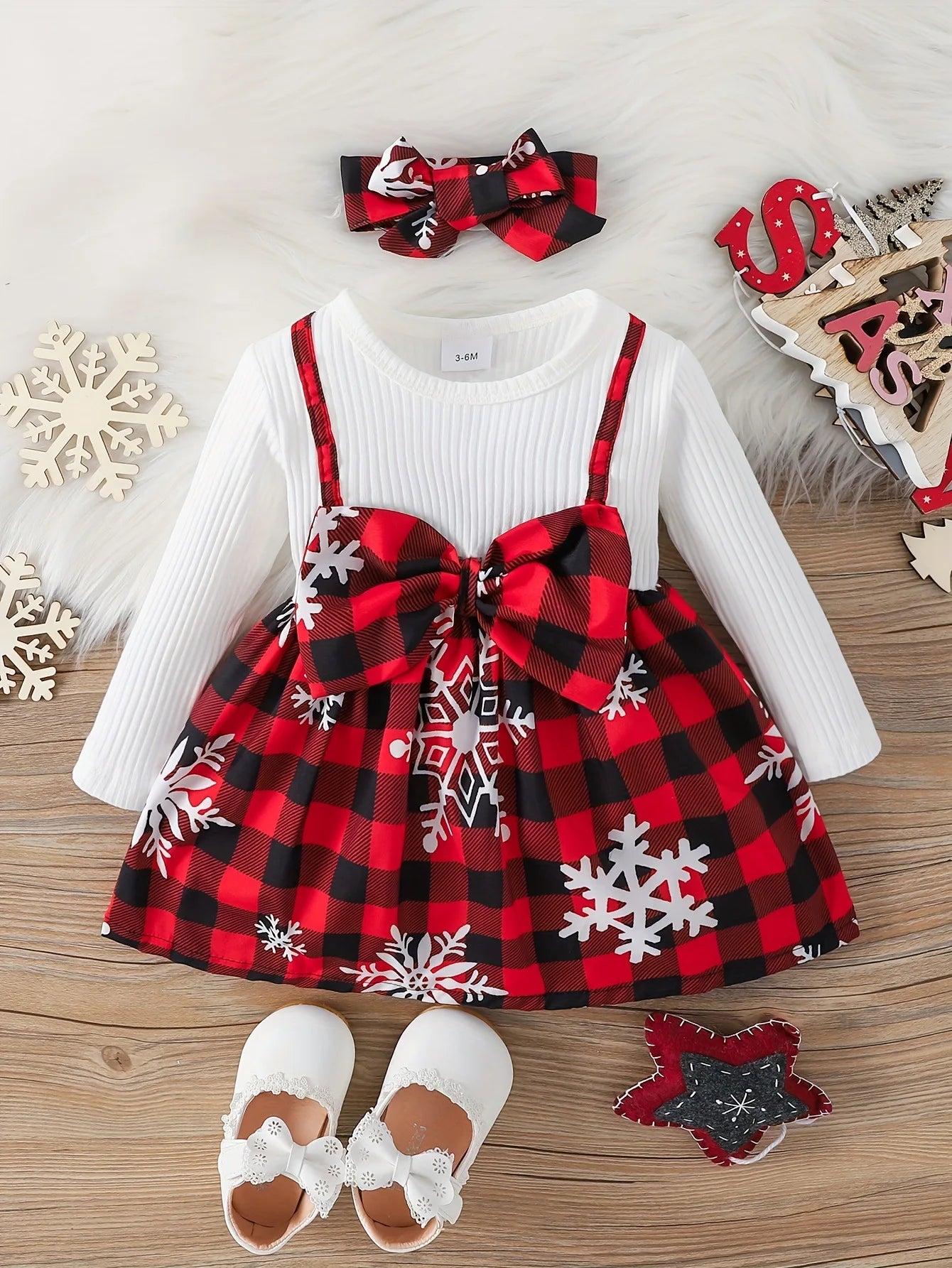 Prowow 2025 New Year Baby Dresses Patchwork Santa Claus Print Red Christmas Dresses For Girls Newborn Baby Christmas Costume - NTKSTORE