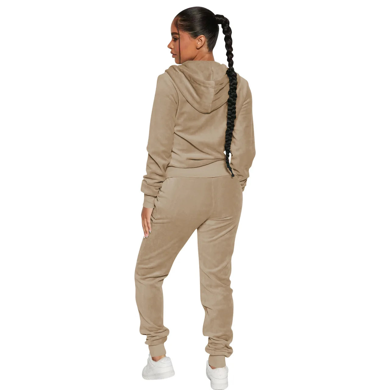 Womens Warm 2 Piece Outfits Velour Tracksuits Full Zip Hoodie And Drawstring Sweatpants Sweatsuits Sets Velvet Jogging Suit - NTKSTORE