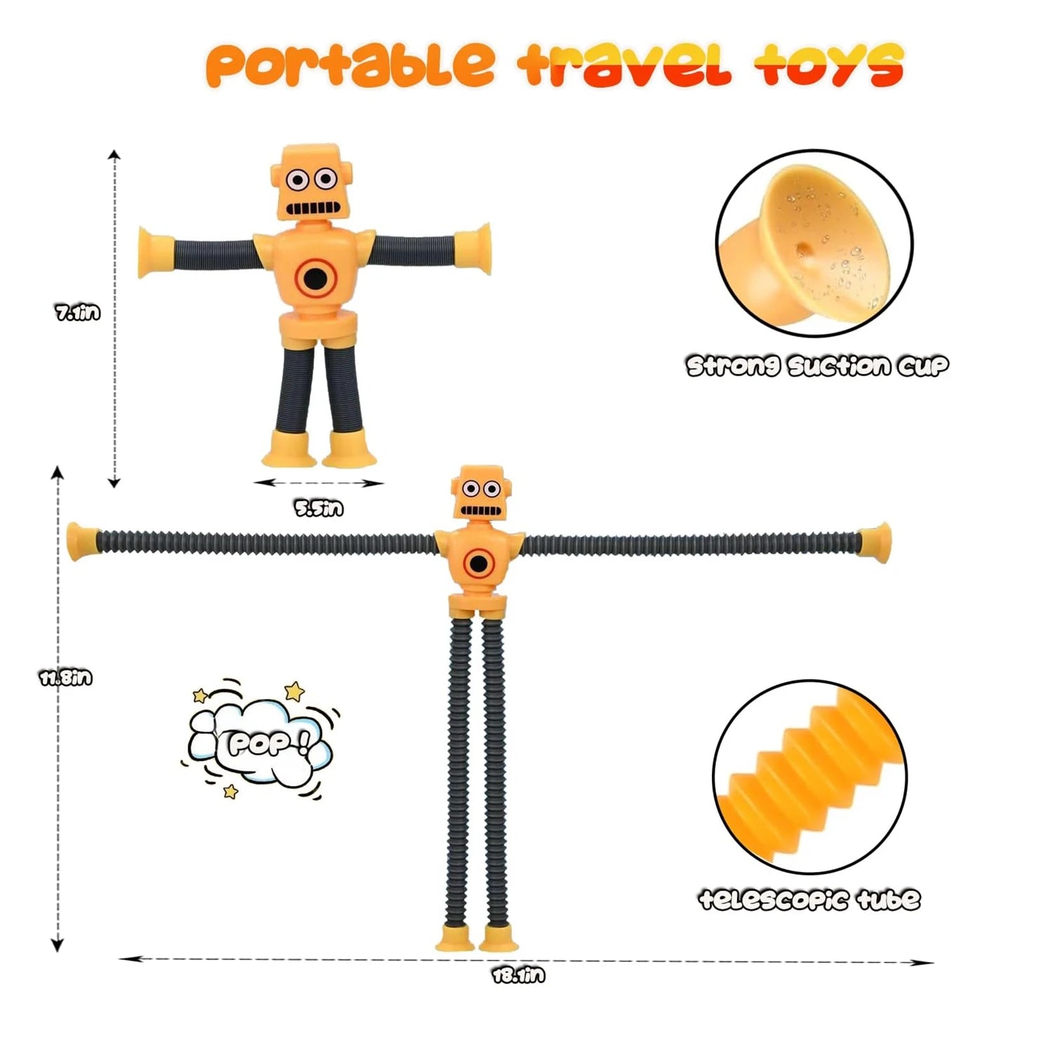 4Pcs Telescopic Robot Suction Cup Toy Pop Tubes Fidget Toys Shape Changing Tube Sensory Toys Party Favors for Kids - NTKSTORE