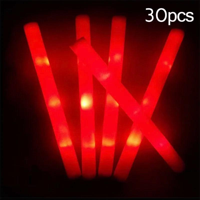 15/30Pcs LED Glow Sticks Bulk Colorful RGB Glow Foam Stick Cheer Tube Dark Light for Xmas Birthday Wedding Party Supplies - NTKSTORE