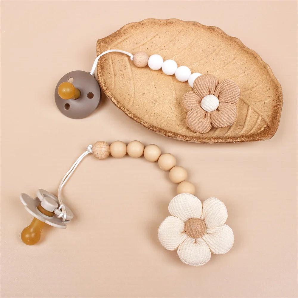 Flower Baby Silicone Bead Pacifier Clip Chain Newborn Dummy Nipple Holder Clips BPA Free Teething Toys Soother Pendant Holder - NTKSTORE