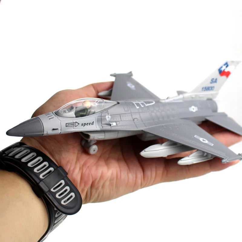 Alloy F16 Fighter model acoustooptic return force aviation military aircraft model Toy Ornament Gift FJ5