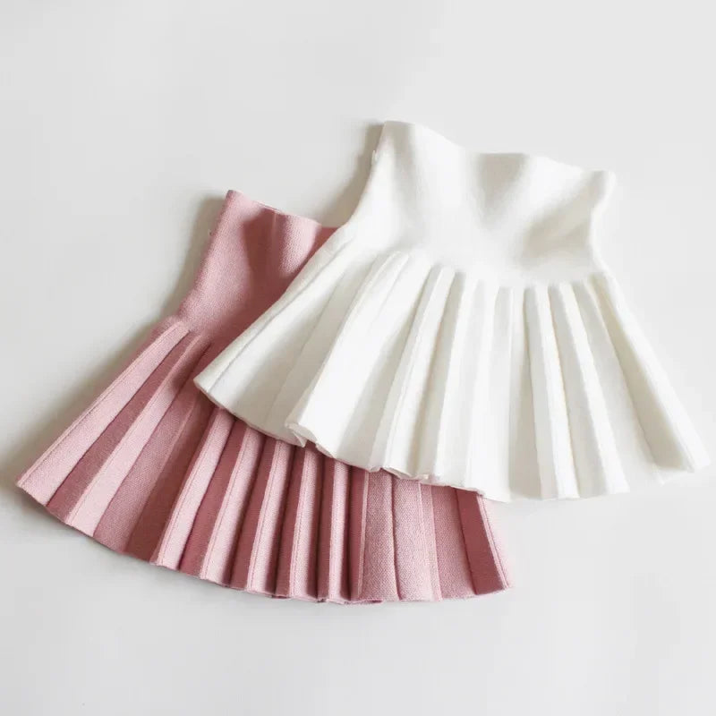 Baby Girls Knit Skirt Autumn Winter Princess Pleated Children School High Waist Mini Tutu Skirts Kids Clothing - NTKSTORE