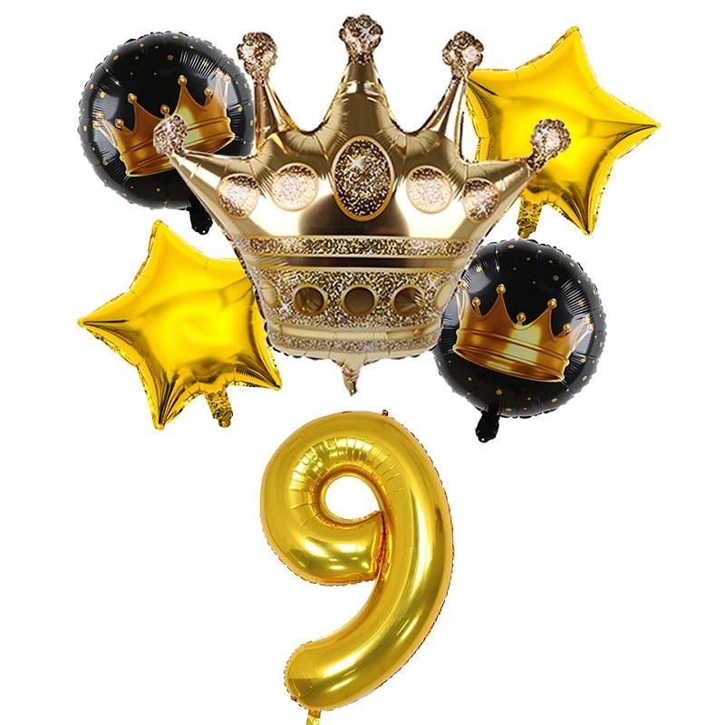 2pcs 32inch Rainbow Number Foil Balloons with Crown for Kids Boy Girl 1st Birthday Party Decorations Rose Gold Figures Globos - NTKSTORE