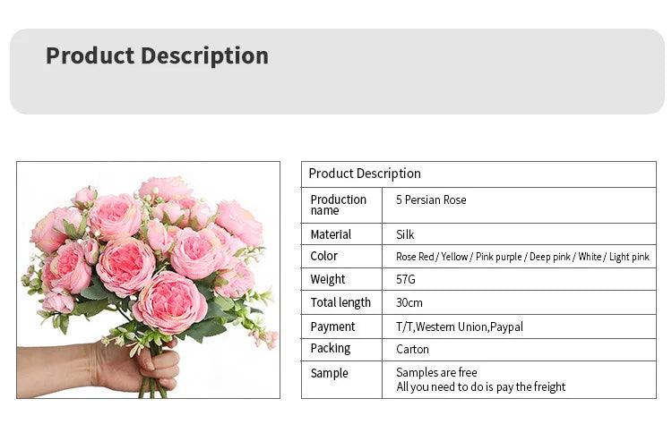 Hot Selling 1pcs/30cm Rose Pink Silk Bouquet Peony Artificial Flower 5 Big Head 4 Small Bud Bride Wedding Home Decoration Artifi - NTKSTORE