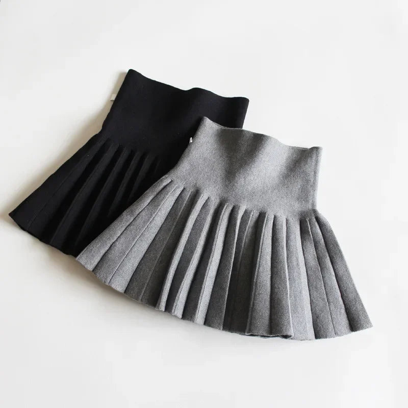 Baby Girls Knit Skirt Autumn Winter Princess Pleated Children School High Waist Mini Tutu Skirts Kids Clothing - NTKSTORE